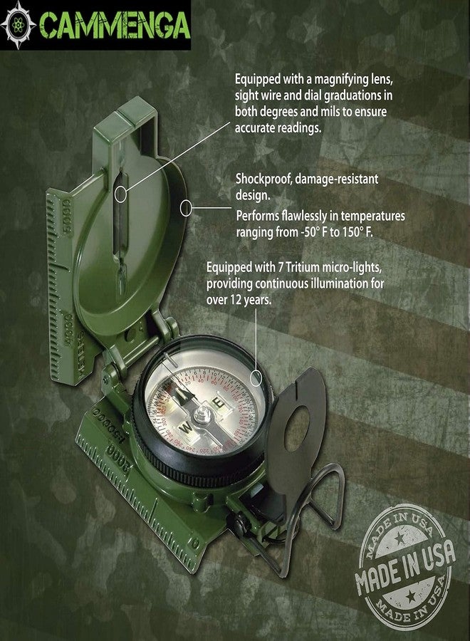 Cammenga Compass Military Grade Phosphorescent - Lensatic Compass Shock, Sand, and Waterproof, Tactical, Navigation - Made in The USA - Image 3
